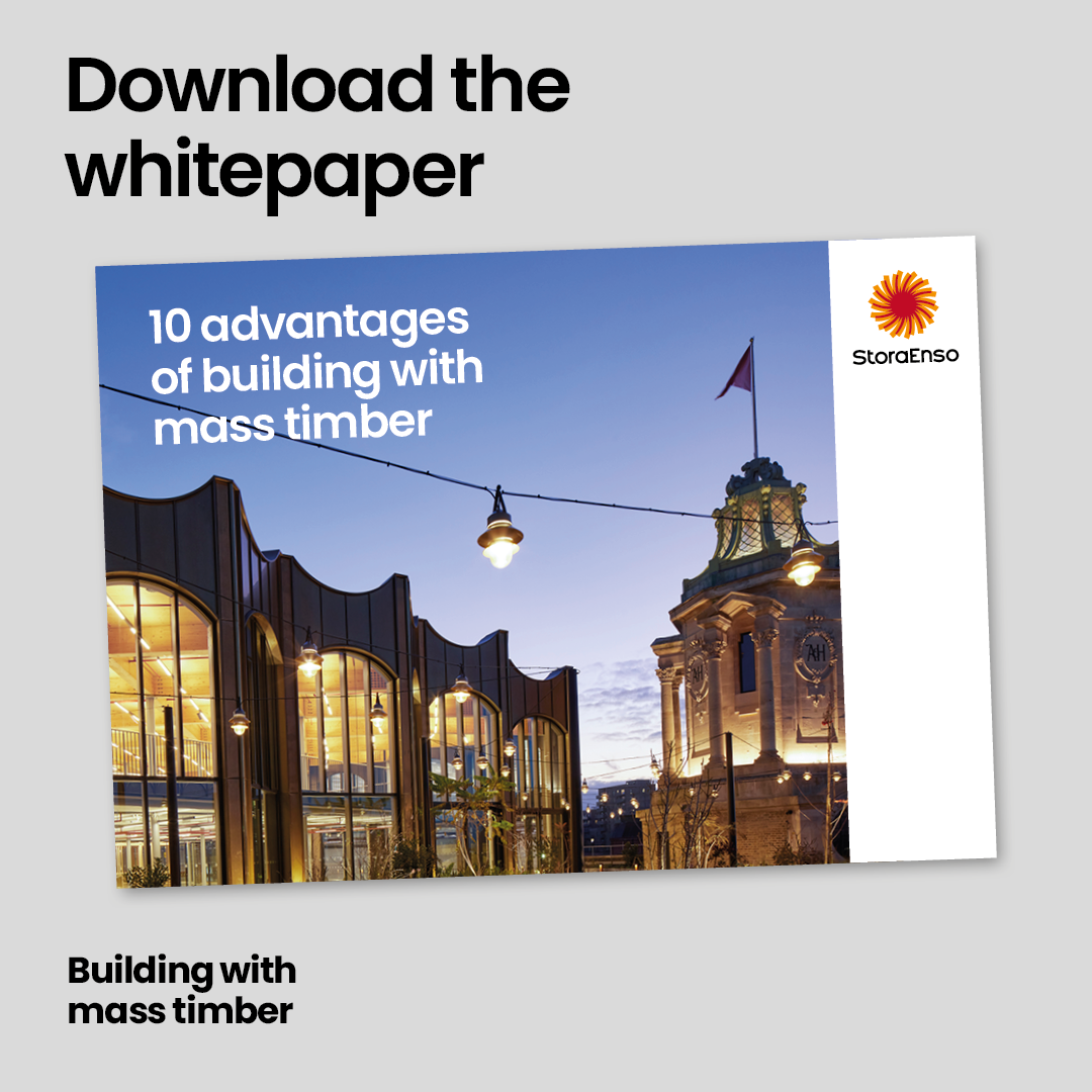 Cover photo of the whitepaper 10 advantages to build with mass timber
